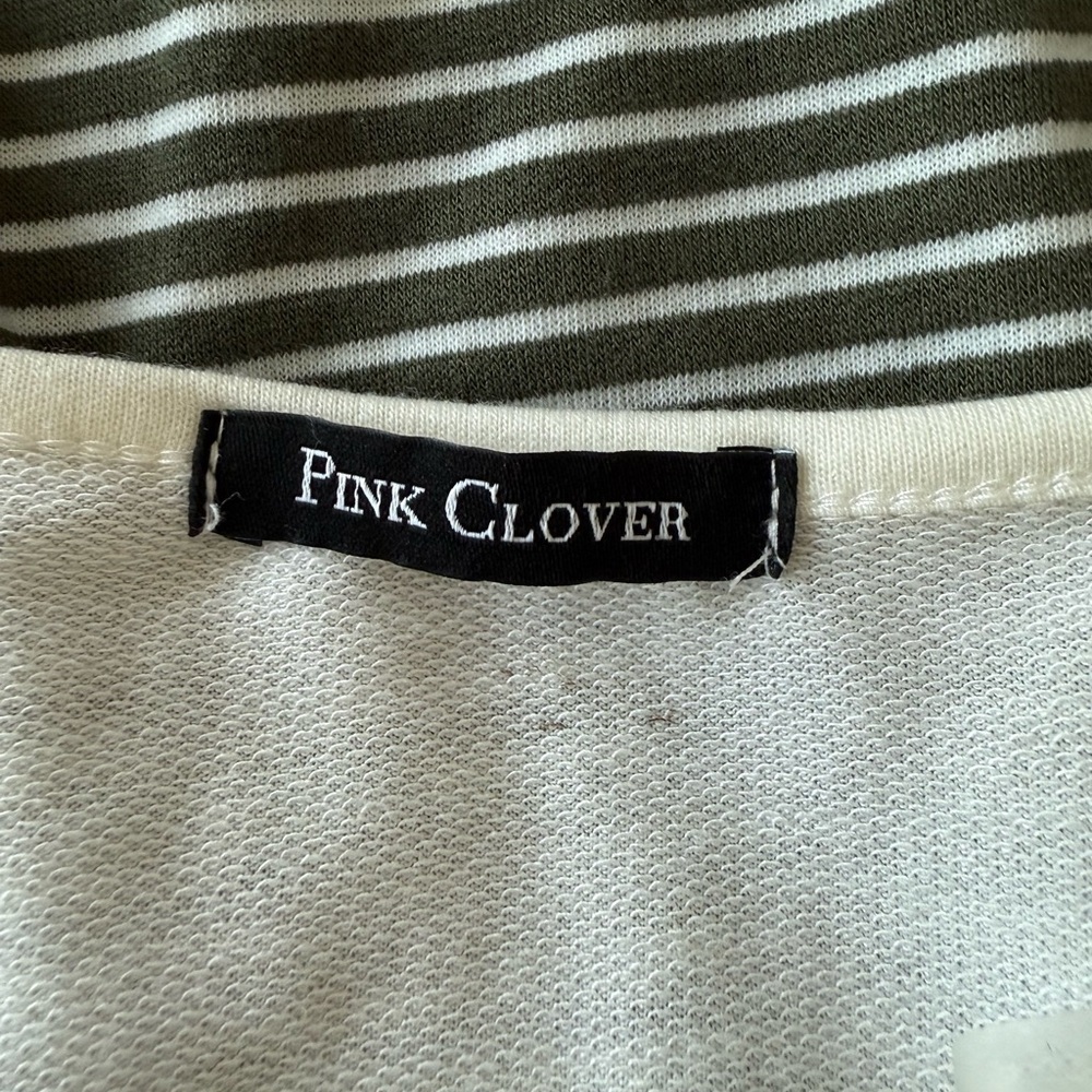 Pink Clover Luna Top | Shoulder Button Detail | Striped Hem | Size Medium - Picture 3 of 4
